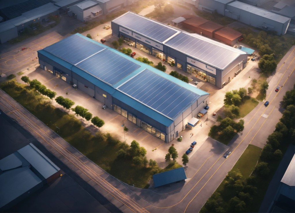 Zone industrielle avec panneaux solaires