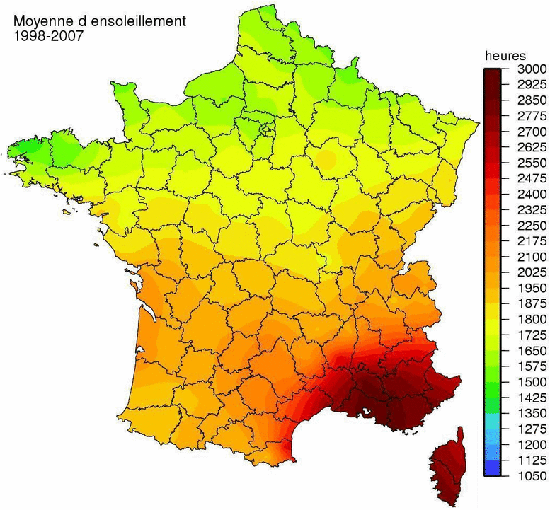 Carte d'ensoleillement France