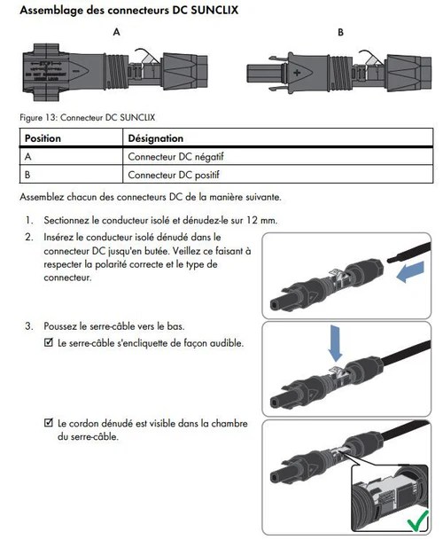 instruction assemblage connecteur dc sunclix