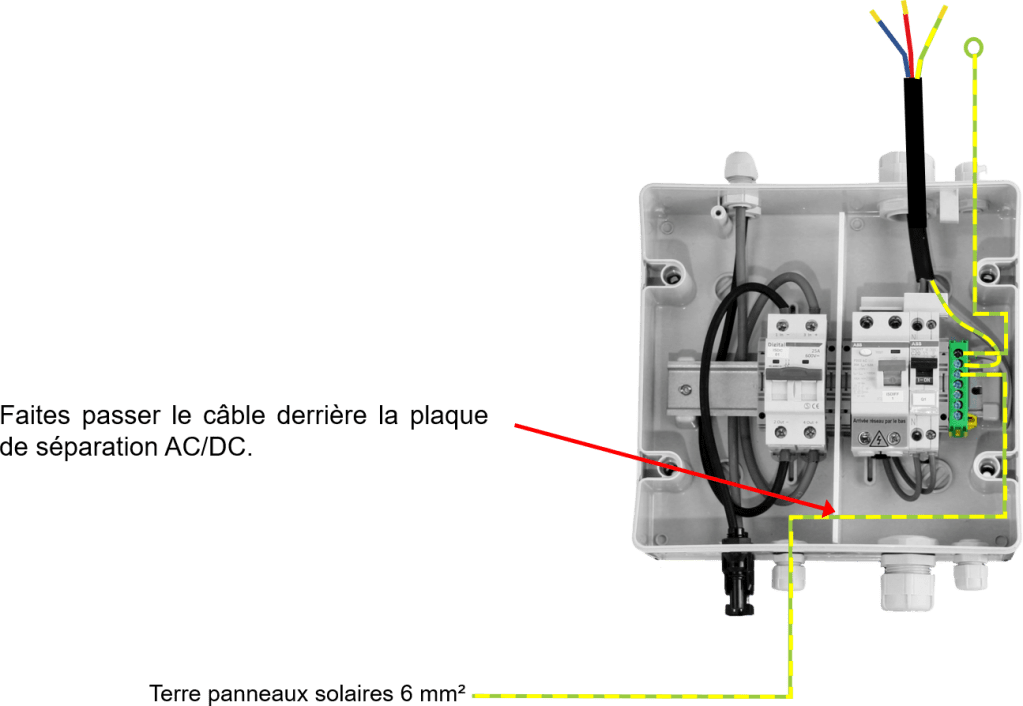 mise a la terre des panneaux solaires sur coffret de protection acdc 