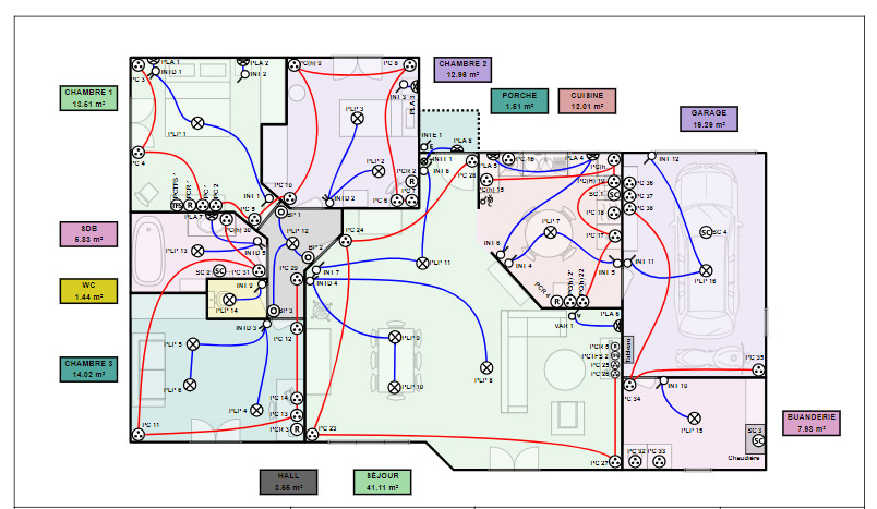 Exemple de plan architectural avec implantation electrique